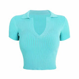 Women Sweater Knitwear Summer Polo Collar Knitted Top