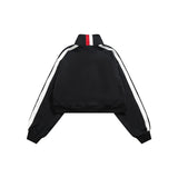 Unisex Jacket Vintage Stripe Short Sports Jacket Men's and Women's Slim Stand Collar Jacket