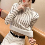 Women Knitted Pullover Turtleneck Winter Striped Sweater Sweater