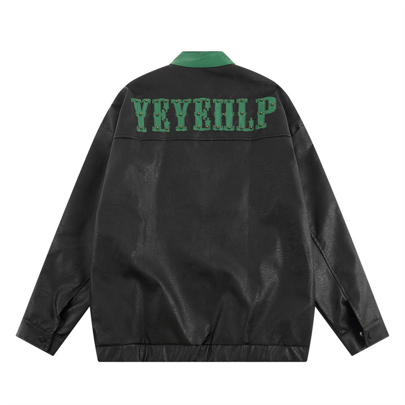 Men Jacket Coat Patchwork Stand-up Collar Men's Vibe Motorcycle Clothing Leather Coat