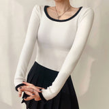 Women Sweater Knitwear Sexy Knitted Bottoming Shirt Women's Autumn and Winter Square Collar Contrast Color Slim Fit Top
