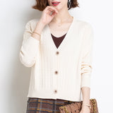Women Knitwear Spring and Autumn Cardigan Short Loose V-neck Retro Twist Knitted Cardigan