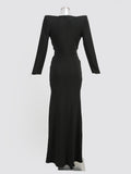 Women Dresses Sexy Deep V Long Sleeve Dress Long Dress Dress (Zns0409)