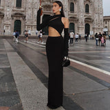 Women Dresses Winter Sexy Cutout Slim Fit round Neck Long Sleeves Dress