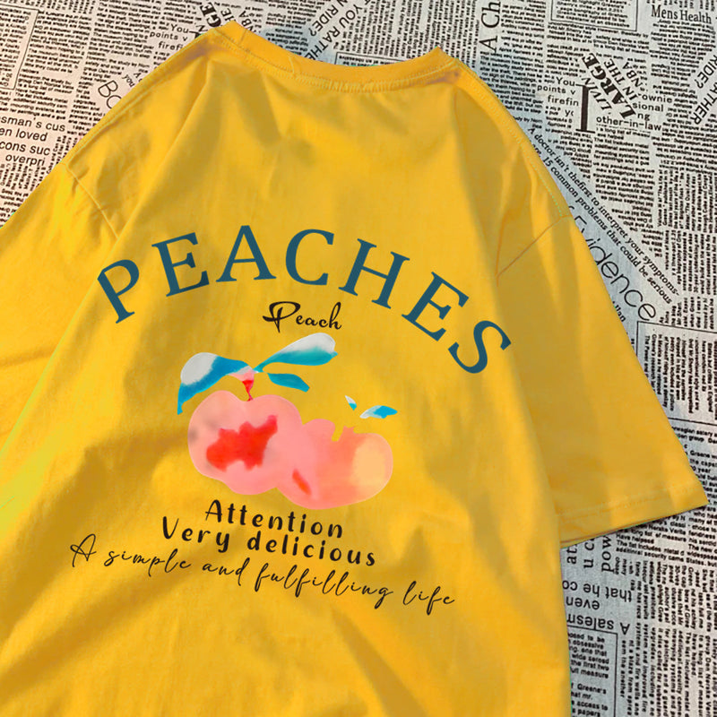 Peaches Attention Very Delicious Letters Men T Shirt Hip Hop