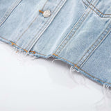 Women Jacket Washed and Worn Loose Short Lapels Jeans
