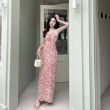 Women Dresses Spring Long Skirt Slim Floral Strap Dress (Csm202403)
