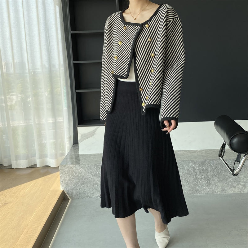Women Knitted Skirt Autumn and Winter Knitting Skirt Pleated Skirt Loose