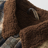 Unisex Winter Cotton Coat Plaid Decoration Lapel Cotton-Padded Coat Vintage Cotton-Padded Jacket