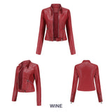 Red Leather Jacket Spring and Autumn Stand Collar Lady Leather Jacket