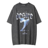 Men Vintage T-Shirt Printed T-shirt Short-Sleeved Top Men's Washed Distressed Summer Casual