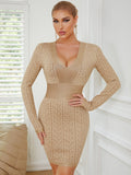 Women Evening Dress Long Sleeve V-neck Slim Dress Banquet Bandage One-Piece Dress