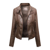 Red Leather Jacket Spring and Autumn Coat Women's plus Size Stand Collar Leather Jacket