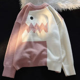 Women Knitwear Autumn Winter Retro round Neck Sweater Loose Sweater
