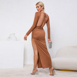 Women Dress Fall/Winter Hollow Sexy Backless Hip Skirt Dress
