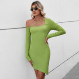 Women Dress Sexy off-Shoulder Slim-Fit Hip-Wrapped Short Dress Long Sleeve Dress