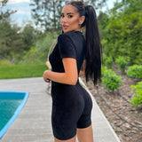 Women Jumpsuit Spring Sexy Zipper Slim Fit Short-Sleeved Jumpsuit