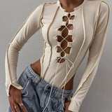 Women Jumpsuit Sexy Hollow Long-Sleeved Slim Fit Jumpsuit