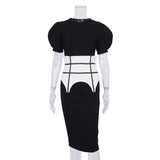 Women Dress round Neck Puff Sleeve Hip Skirt White Short Sleeve Dress