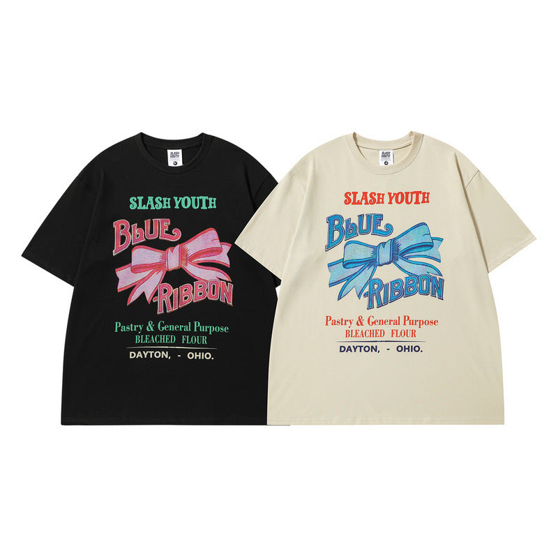 Men T Shirt Spring/Summer Bow Print Casual Short Sleeve T-shirt