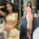 Women Dresses round Neck Sleeveless Dress Sexy