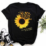 Maycaur Women's T-shirt Casual Kawaii Sunflower Butterfly