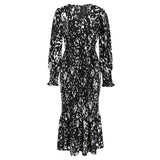 Women Date Dress Long Dress Leopard Print V-neck Belt Printed Fishtail Skirt