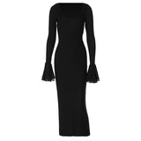 Women Dresse round Neck Petal Long Sleeve Dress