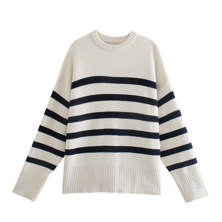 Women Sweater Knitwear Autumn and Winter Striped Loose Long Sleeve round Neck Pullover Sweater Sweater