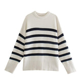 Women Sweater Knitwear Autumn and Winter Striped Loose Long Sleeve round Neck Pullover Sweater Sweater
