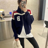 Women Knitted Cardigan Spring and Autumn Leisure Sweater Coat Zipped Stand Collar Knitted Cardigan