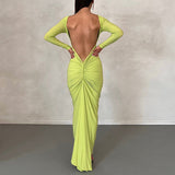 Women Dresse Long Sleeve Sexy Backless Dress