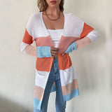 Women Knitted Sweater Autumn Clothes Casual Long Sleeve Colorblock Sweater Coat