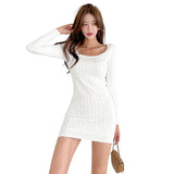 Women Maxi Dress Autumn and Winter Square Collar Hip Knitwear Dress