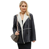 Red Leather Jacket Lapel with Velvet Leather Suede Coat for Women
