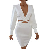 Women Dress Sexy V-neck Hollow Sheath Dress Skirt