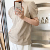 Women's T-shirt Summer Short-Sleeved T-shirt Women's Loose round Neck I Puff Sleeve Top