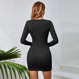 Women Dress Slim-Fit Long-Sleeved Hip Skirt Dress