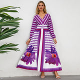 Women Date Dress V-neck Striped Print Dress
