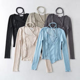 Women Sweater Knitwear Autumn Lace-up Irregular Bottoming Shirt Long Sleeve T-shirt