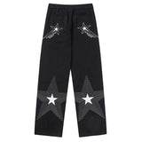 Men Sweatpants Five-Pointed Star Embroidered Slacks Loose Wide-Leg Pants Elastic Waist Mop Pants Trousers