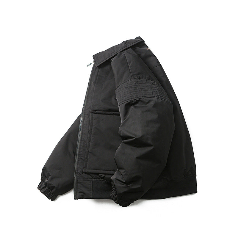 Unisex Winter Cotton Coat Three-Dimensional Pocket Decorative Lapel down Jacket Retro down Jacket