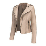 Red Leather Jacket Spring and Autumn Leather Women's Rivet Coat Zipper Leather Jacket