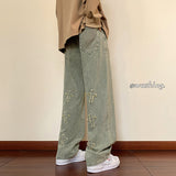 Men Jeans Embroidered Jeans Straight-Leg Pants
