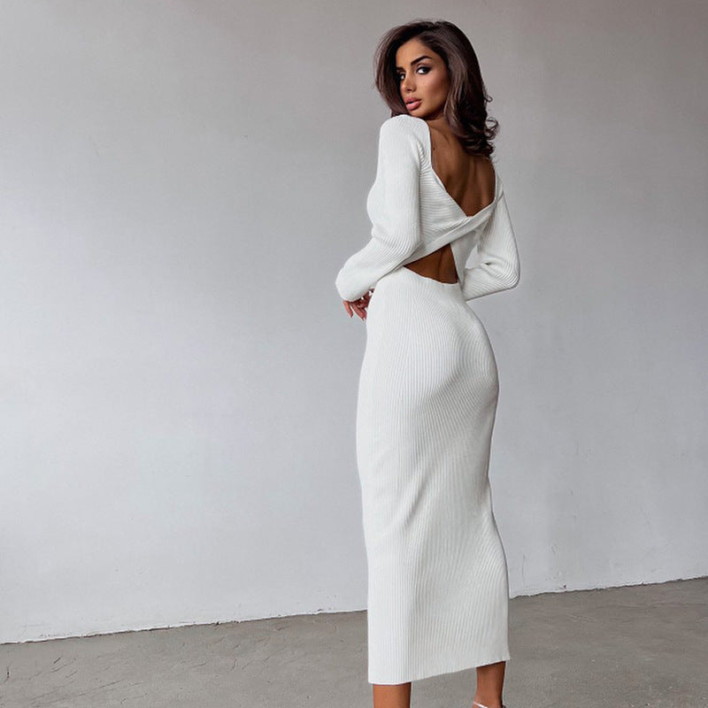 Women Dresses Fall Hollow Backless Dress (Bla0420)