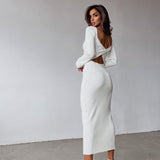 Women Dresses Fall Hollow Backless Dress (Bla0420)