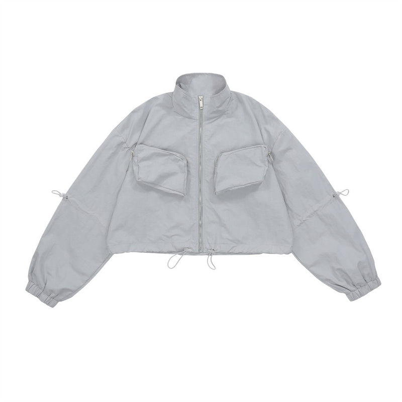 Women Jacket Loose Casual Stand Collar Long Sleeve Sports Short Jacket