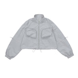 Women Jacket Loose Casual Stand Collar Long Sleeve Sports Short Jacket