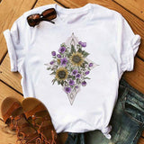 Maycaur Women's T-shirt Casual Kawaii Sunflower Butterfly