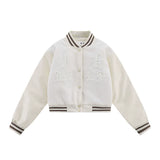Women Jacket Baseball Uniform Winter Towel Embroidery Pu Leather Sleeves Stitching Jacket